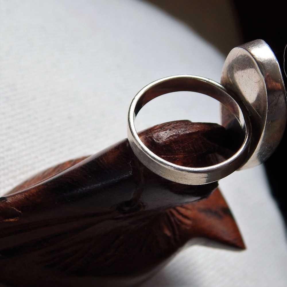 Sterling Blue White Porcelain Mehndhi Ring 8.5 - Picture 4 of 6